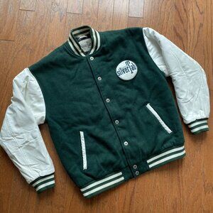 Levis Silver Tab Green and White Leather Varsity Bomber